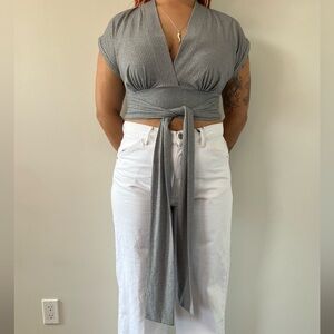 Zara Silver Gray Wrap Top Size L